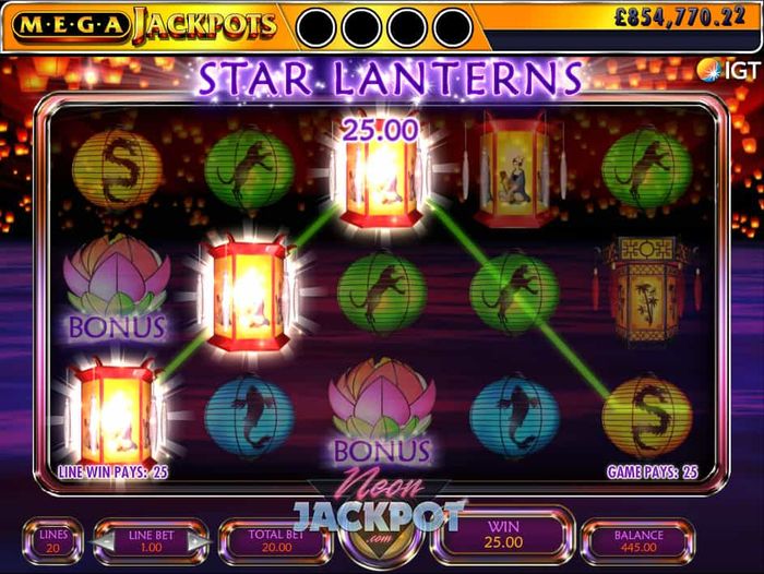 Interface of MegaJackpots Star Lanterns