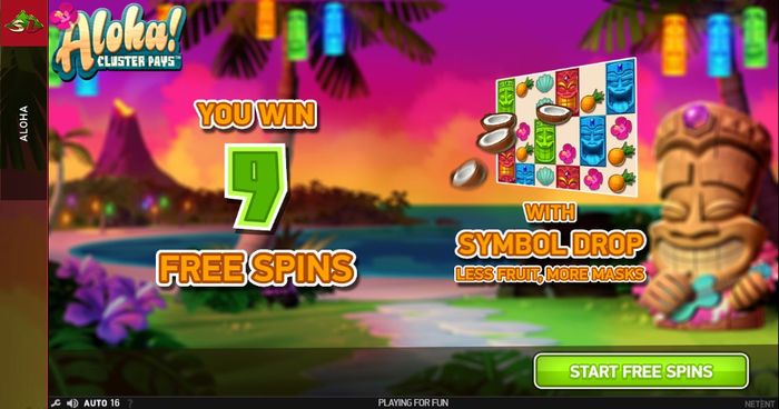 Сообщение о запуске Free spins в Aloha! Cluster Pays