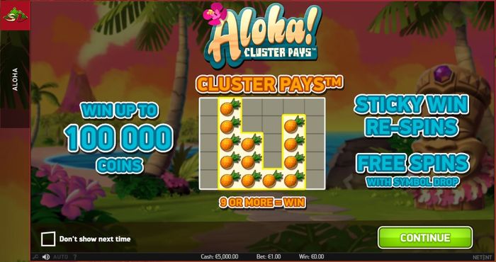 Заставка игрового автомата Aloha! Cluster Pays