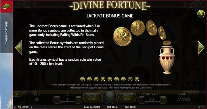 Правила запуска бонусной игры в автомате Divine Fortune