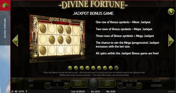 Бонусная игра с розыгрышем прогрессивного джекпота в Divine Fortune