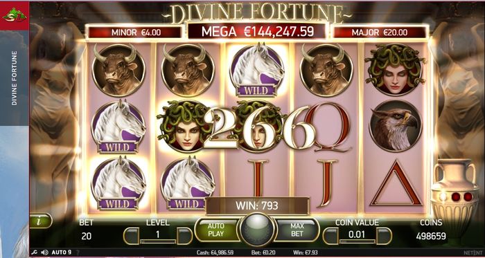 Помощь дикого символа в получении крупного выигрыша в Divine Fortune