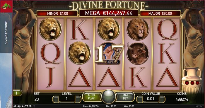 Игровой аввтомат Divine Fortune: оживший при призовом совпадении лев