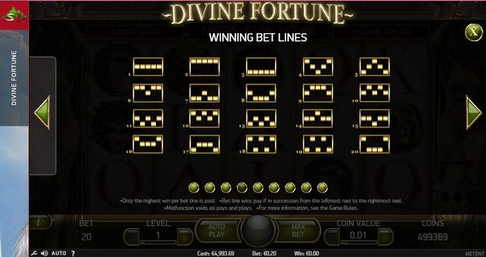 Слот Divine Fortune: призовые линии