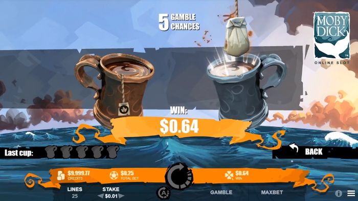 Правильное угадывание в 5 Gamble Chances слота Moby Dick