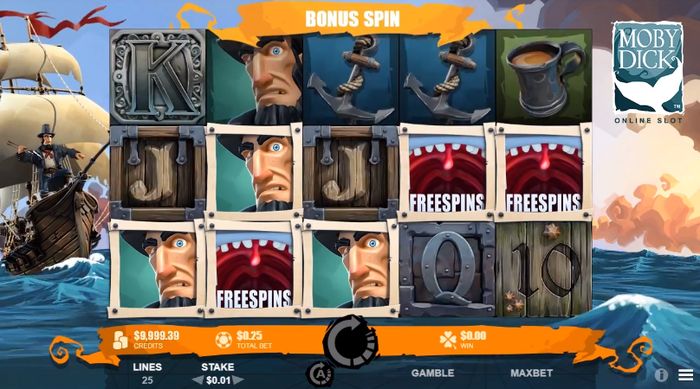 Слот Moby Dick: функция Bonus Spin