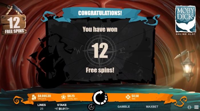Сообщение о Free Spins в Moby Dick