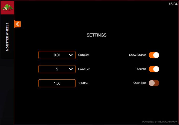 Игра Монстры на колесах: Settings