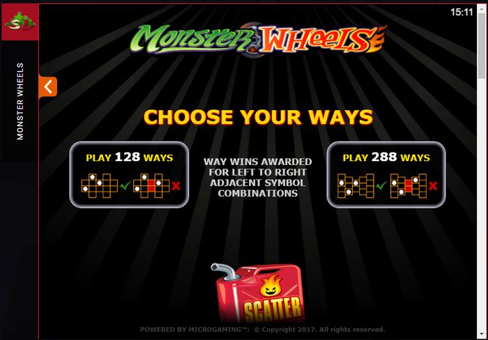 Выбор игры в таблице выплат Monster Wheels