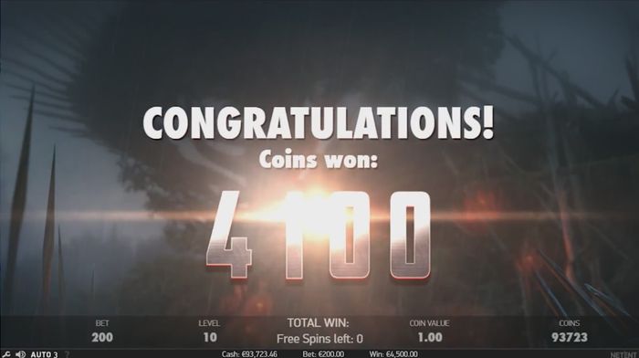 Крупный выигрыш в раунде Dawn Free Spins слота Planet of the Apes