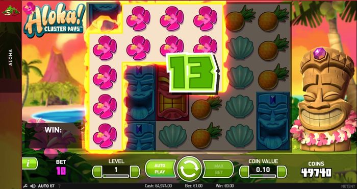 Так выглядит выигрышная комбинация в Aloha! Cluster Pays