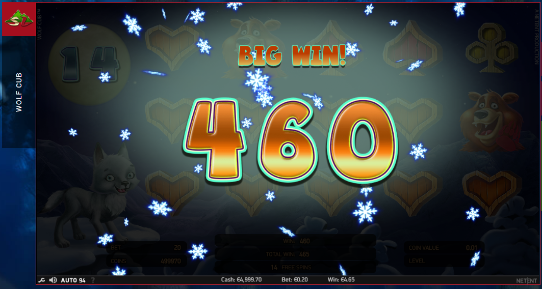 Большая победа в Free Spins в игре Wolf Cub