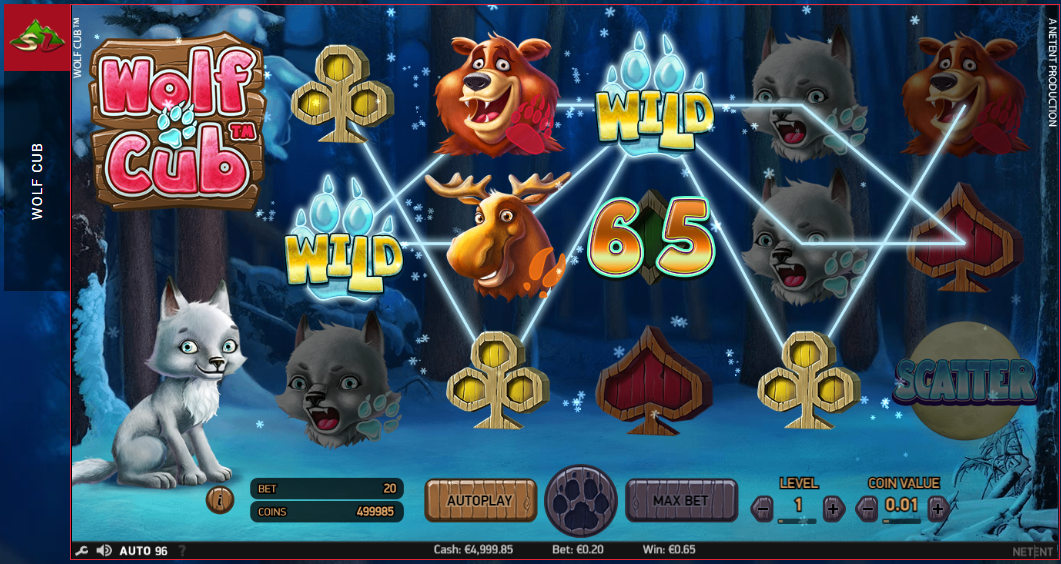 Игра Wolf Cub: выпала выигрышная комбинация