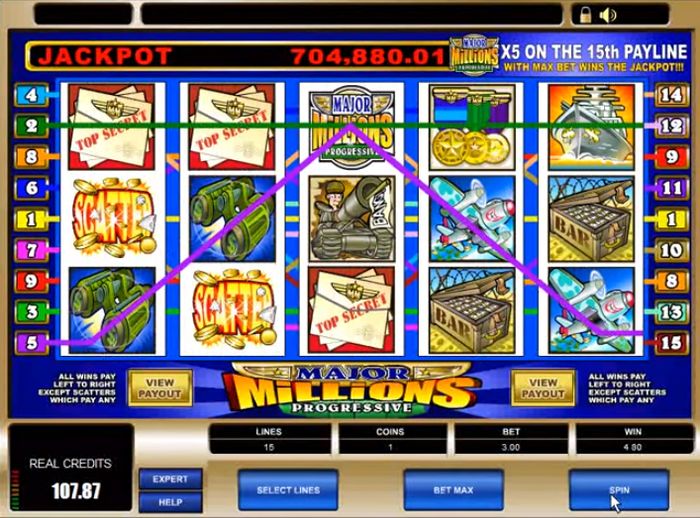 Играть в Major Millions: выигрышная комбинация