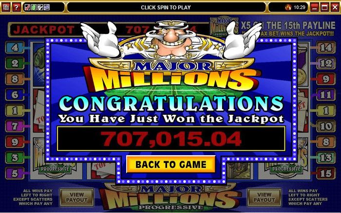 Выигран прогрессивный джекпот Progressive Jackpot