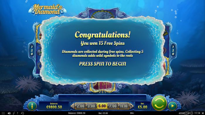 Играть в Mermaid's Diamond: вы выиграли бесплатные вращения
