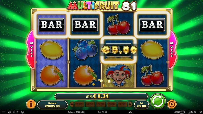 Подсветка комбинации при выигрыше в Multifruit 81
