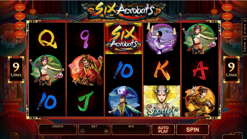 Внешний вид игрового поля онлайн слота Six Acrobats