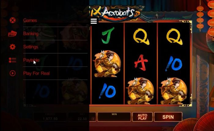 Боковая панель онлайн автомата Six Acrobats