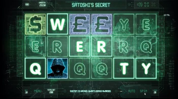 Запуск бонусной игры QWERTY в автомате Satoshi's Secret