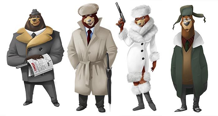 Автомат KGB Bears, главные герои: Виталий, Лаврентий, Тамара и Ковалев