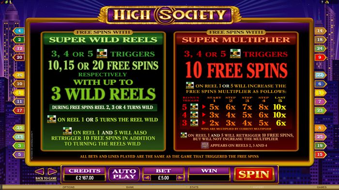 High Society: bonus games