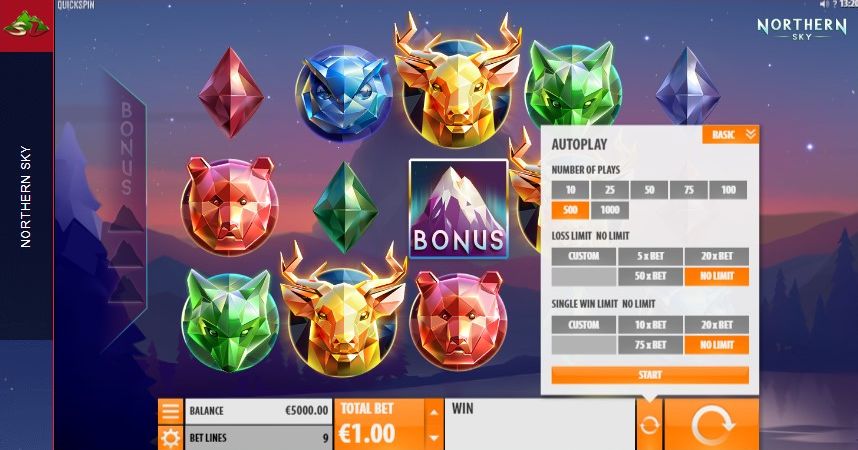 Игровой автомат Northern Sky: настройки автоигры