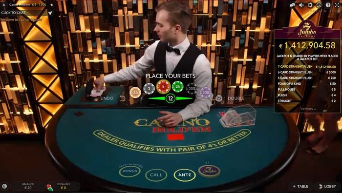 Live Casino Hold'em Evolution: starting menu