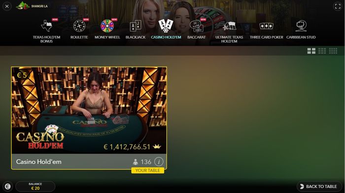 Live Casino Hold'em Evolution Lobby
