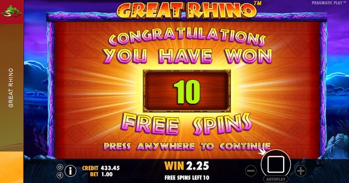 Слот Great Rhino: 10 фриспинов