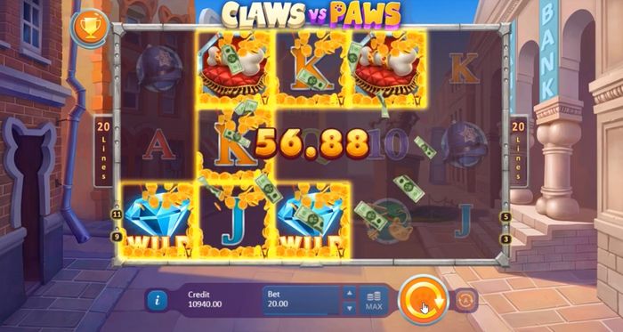 Начисление выигрыша за призовую комбинацию в Claws vs Paws