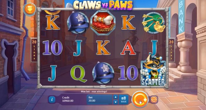 Внешний вид игрового поля слота Claws vs Paws
