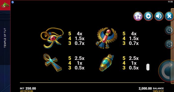 Младшие игровые символы слота Temple of Tut