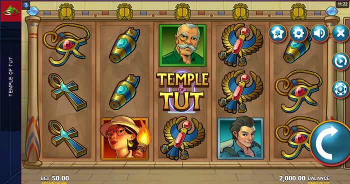 Внешний вид игрового поля слота Temple of Tut