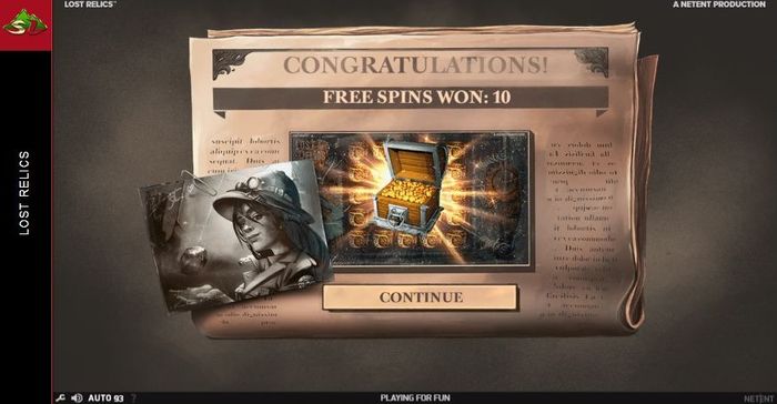 Слот Lost Relics: 10 фриспинов