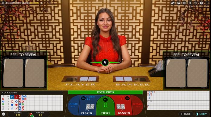 Взаимодействие с картами в Live Baccarat Control Squeeze